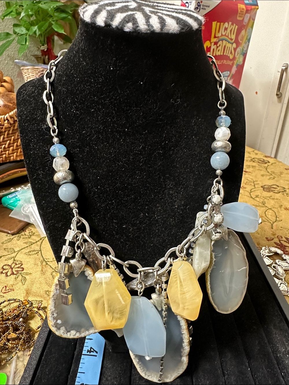 Chico's Blue and Yellow Agate Charm Necklace